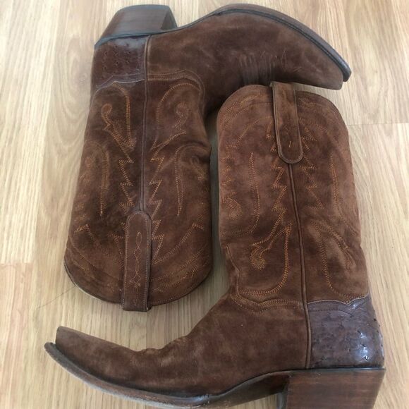 BACK AT THE RANCH El Rancho 12” Suede Leather/Ostrich Cowboy Boots - Picture 10 of 15